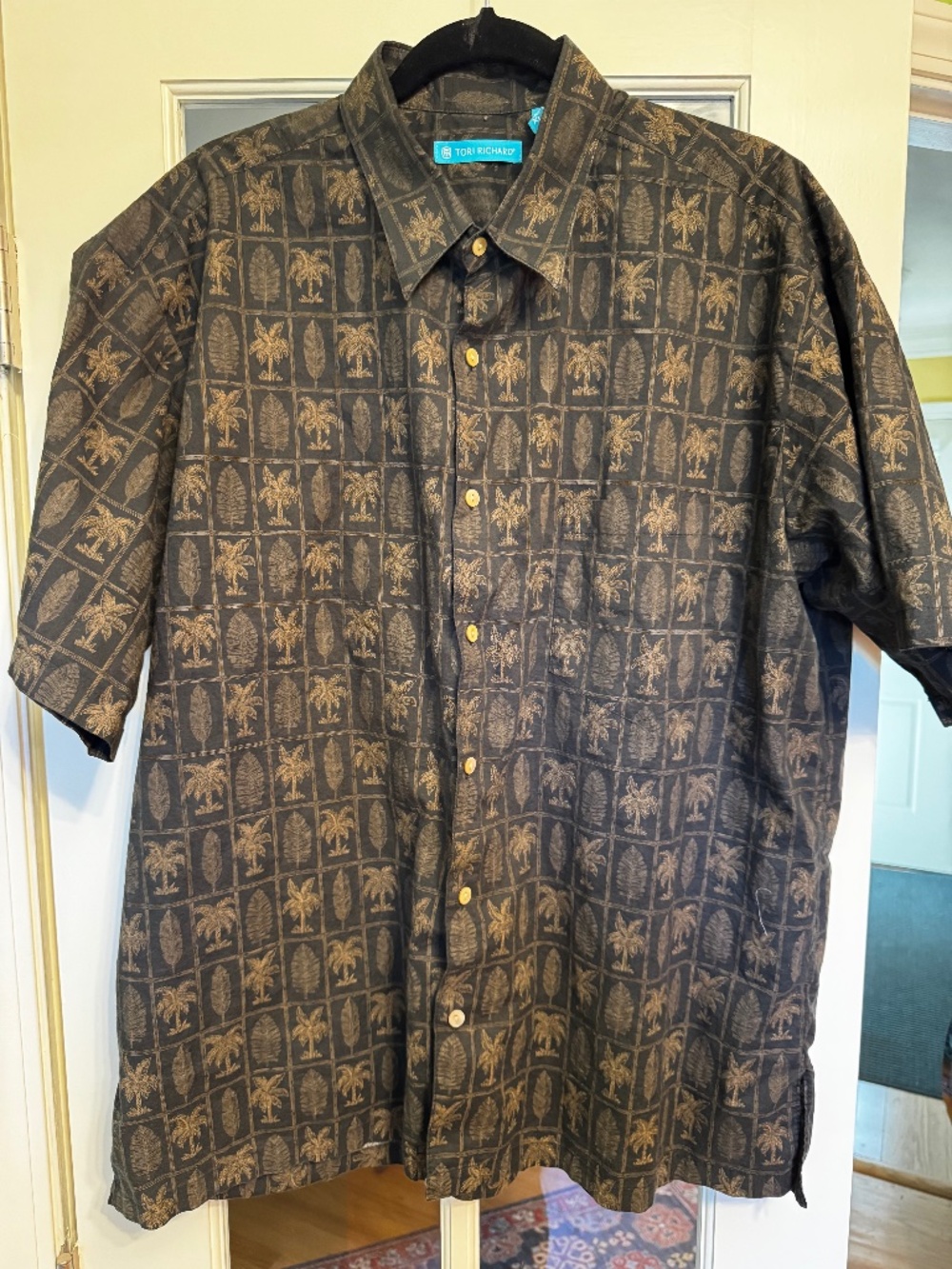 Tori Richard Black & Bronze Palm Fronds Hawaiian Shirt